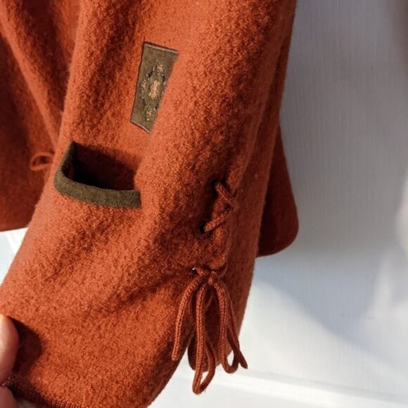 Vintage Lena collection boucle knit embroidered wool cardigan rust brown Small - Picture 5 of 11